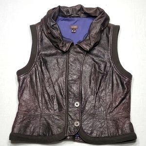 DANIER Leather Distressed Two Buttoned Chocolate Brown Vest Size Large